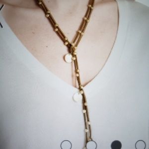 WHBM Dark brown leather lariat necklace